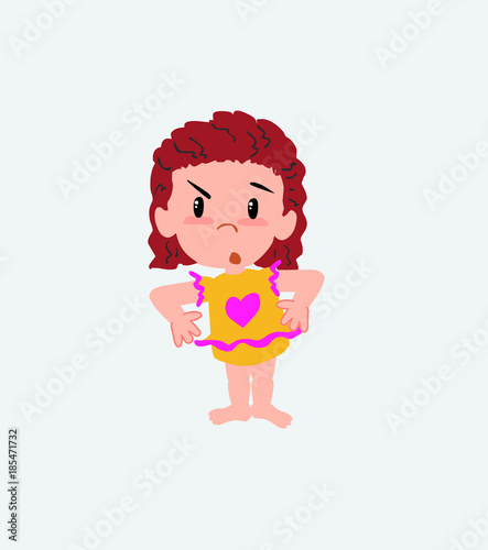 White girl in a swimsuit with an expression of unpleasant surprise.