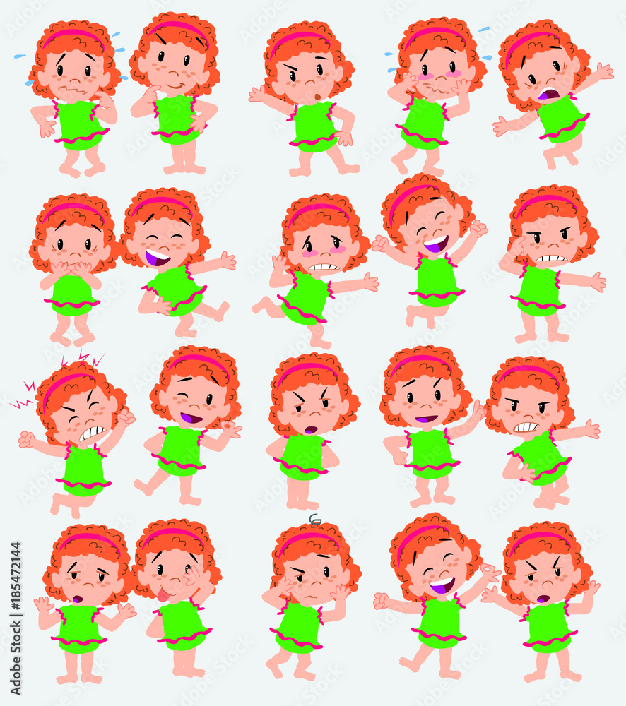 Cartoon character white girl in a swimsuit. Set with different postures, attitudes and poses, doing different activities in isolated vector illustrations. Cartoon character white girl in a swimsuit. Set with different postures, attitudes and poses, doing different activities in isolated vector illustrations.