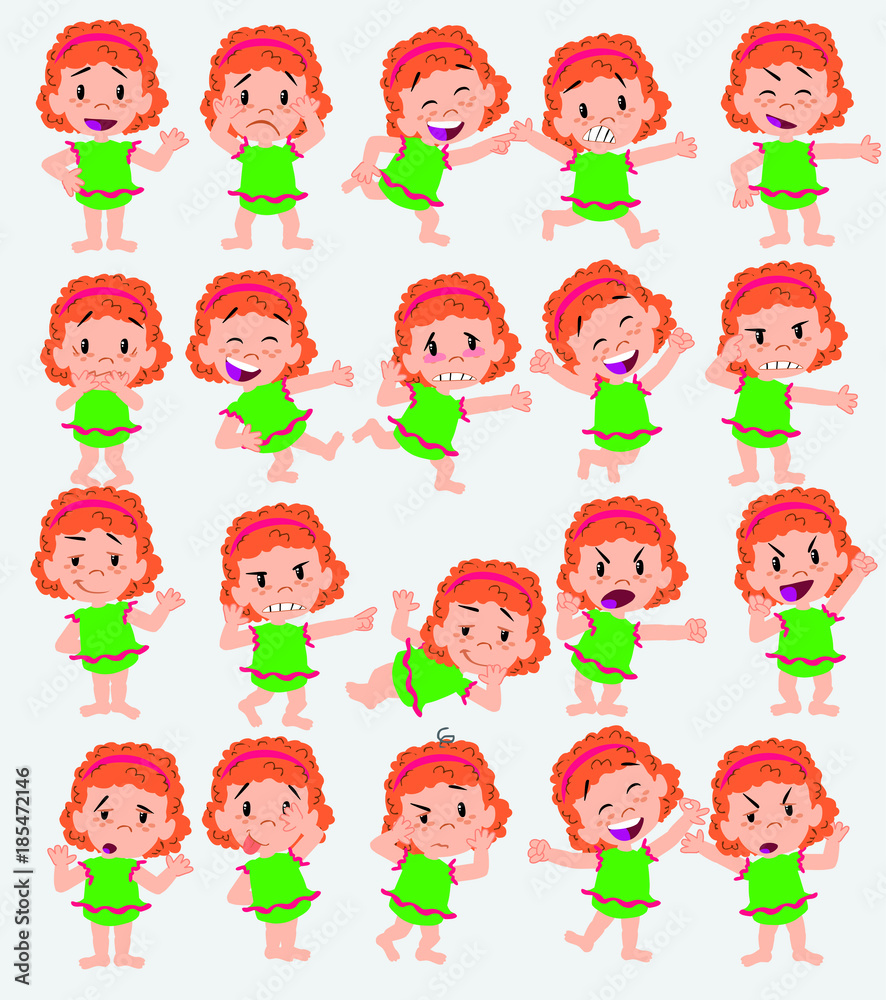 Cartoon character white girl in a swimsuit. Set with different postures, attitudes and poses, doing different activities in isolated vector illustrations. Cartoon character white girl in a swimsuit. Set with different postures, attitudes and poses, doing different activities in isolated vector illustrations.