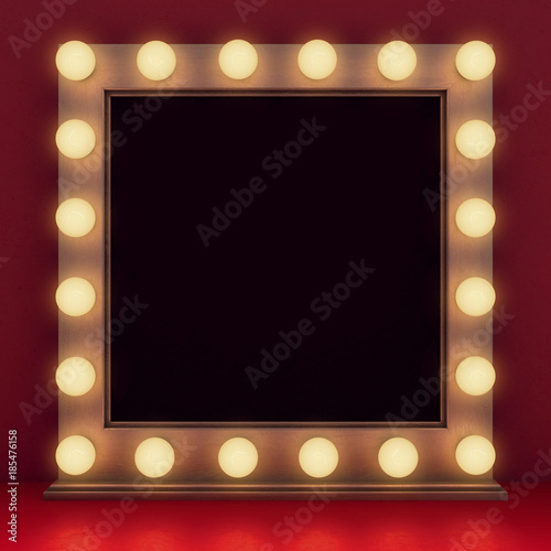 Wooden retro make-up mirror on dressing table. 3D rendering