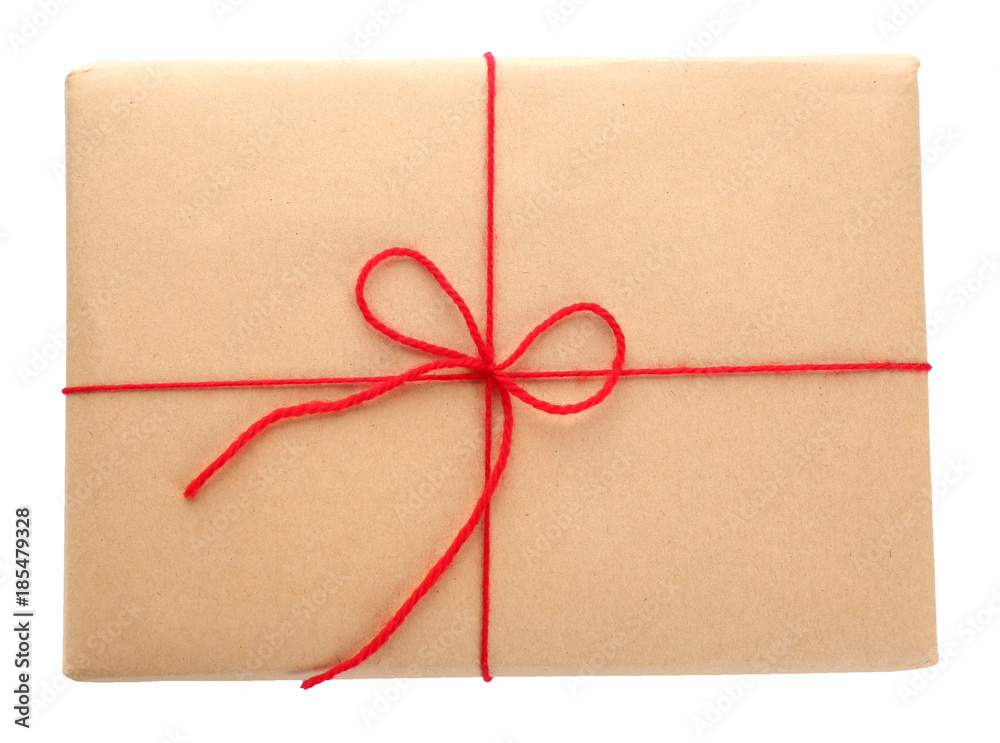 Parcel gift box on white background