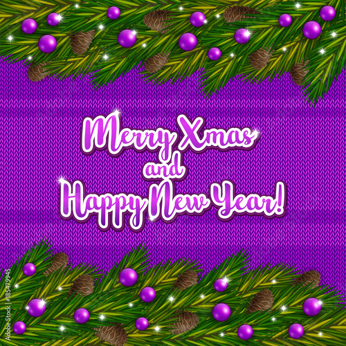 Knitted violet Christmas Background