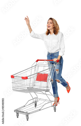 Young woman with empty shop...