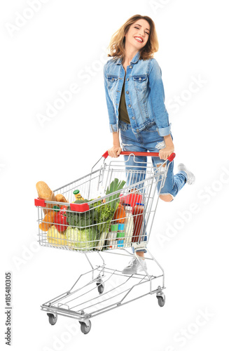Young woman with full shopp...