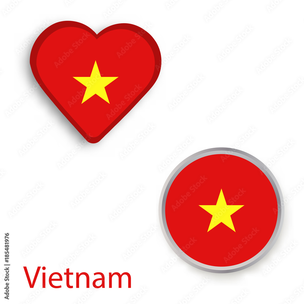 Circle and heart symbols with flag of Vietnam. Circle and heart symbols with flag of Vietnam.