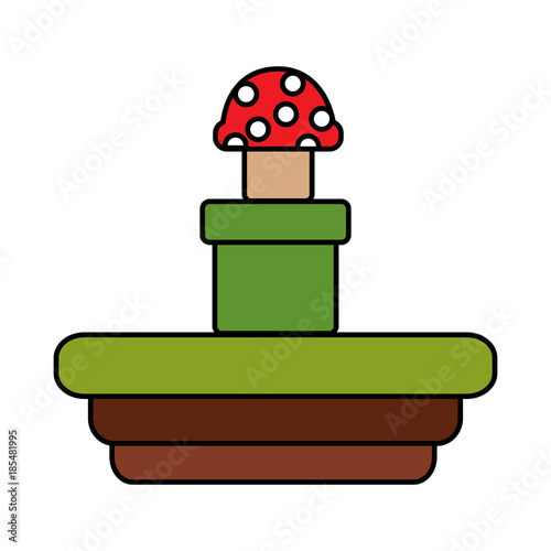 mushroom coming out of tunnel video game related icon image vector illustration design  photo