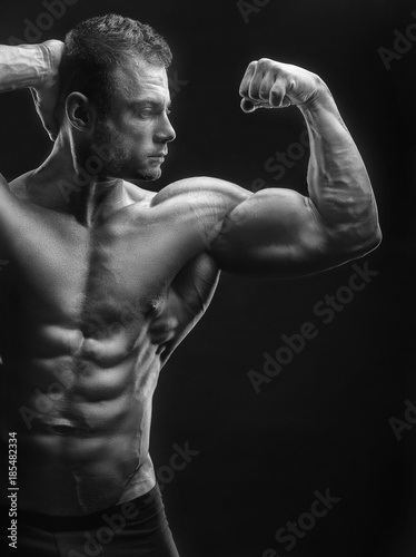 Bodybuilder. Black and white image