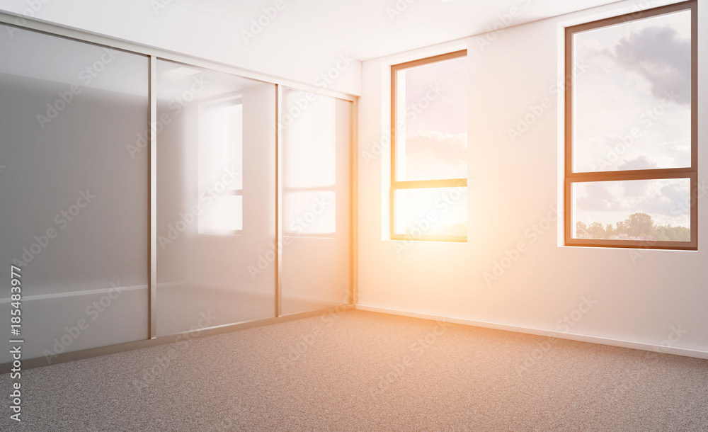 Empty interior. 3D rendering. Sunset Empty interior. 3D rendering. Sunset