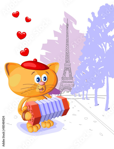 congratulations card day valentine mother mother woman girl beloved France cat eifelia tower drawing playing concertino sings songs