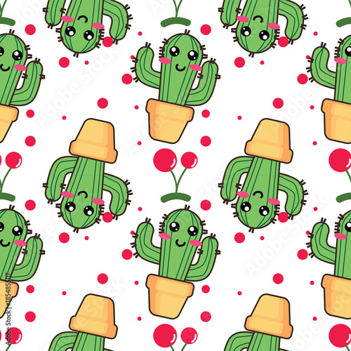 Seamless pattern with cute cuctus and heart-shaped,valentines vector illustration