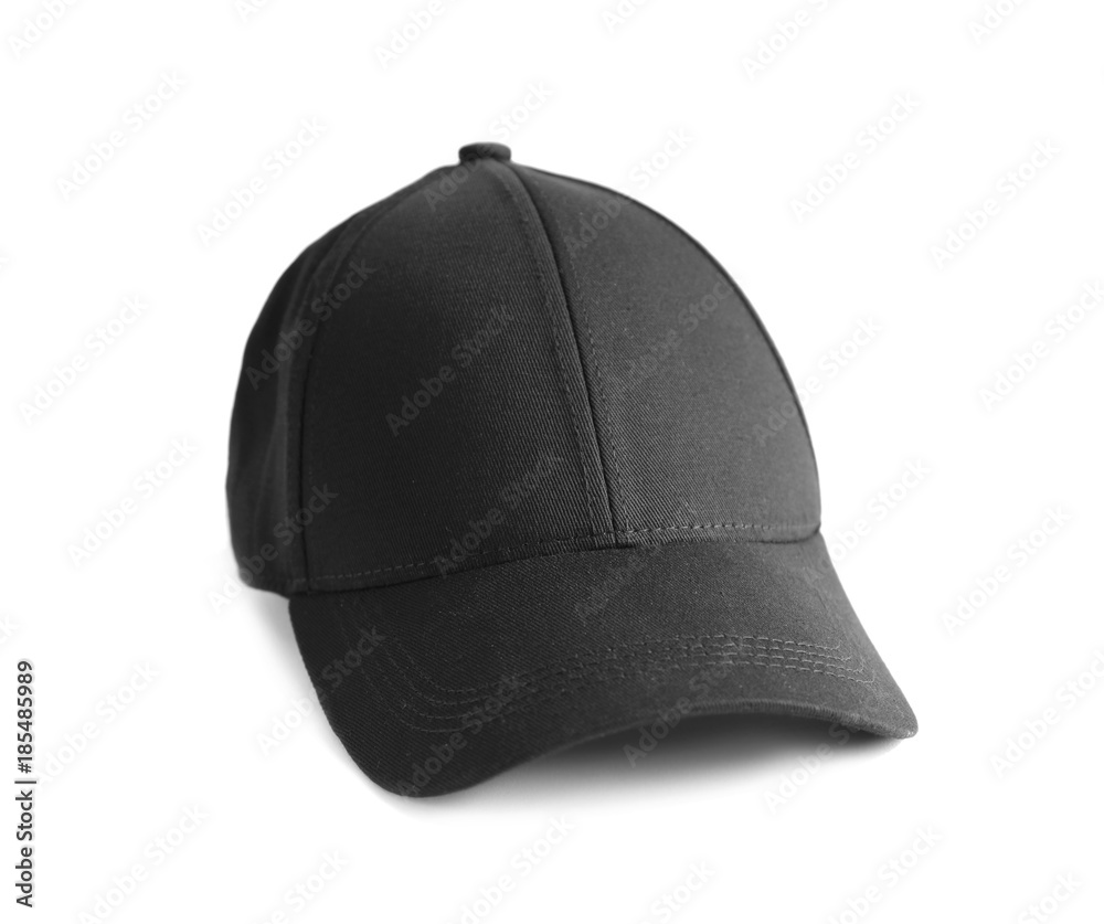 Black cap on white background. Mockup for design Black cap on white background. Mockup for design