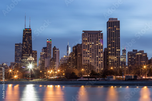 Chicago skyline with lake Michigan in foreground