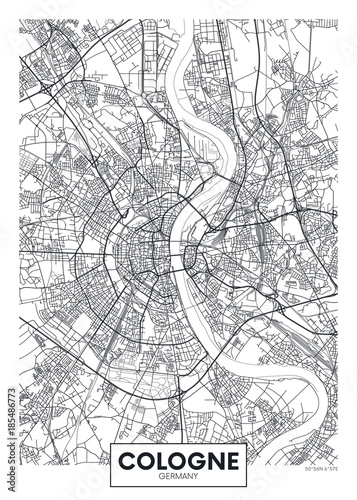 Fototapeta Szczegółowa mapa miasta wektor plakat Kolonia