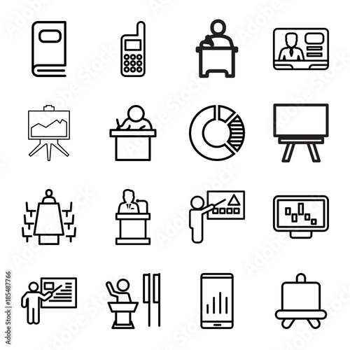 Presentation icons. set of 16 editable outline presentation icons