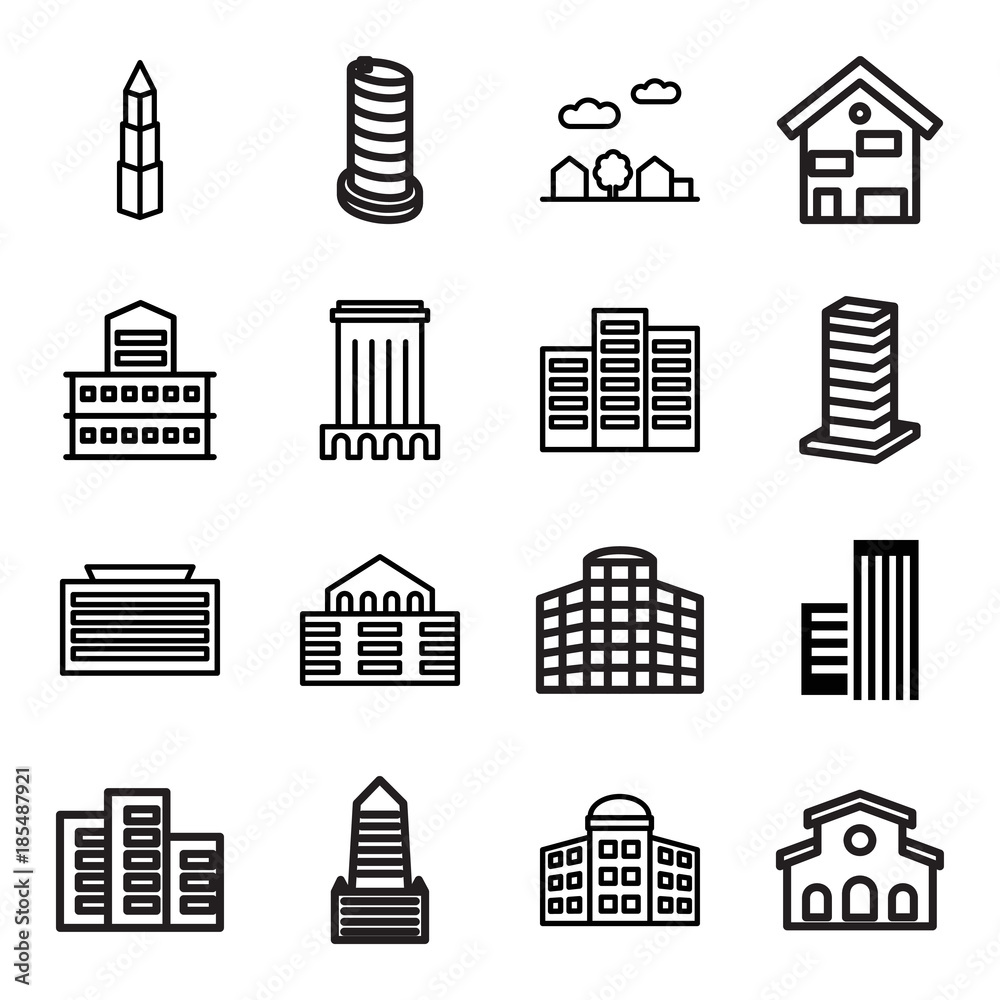 Obraz premium Skyscraper icons. set of 16 editable outline skyscraper icons