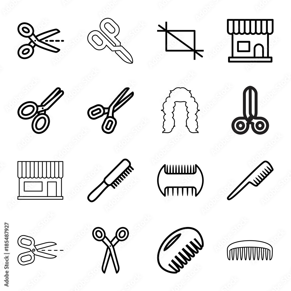 Scissors icons. set of 16 editable outline scissors icons Scissors icons. set of 16 editable outline scissors icons