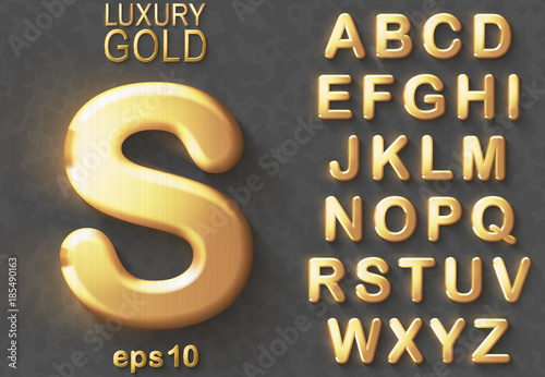 Golden glitter 3D uppercase english letters.
