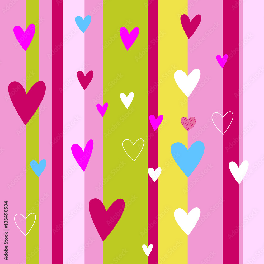 Hearts seamless pattern. Colorful pink hearts. Love. Valentine's Day background.