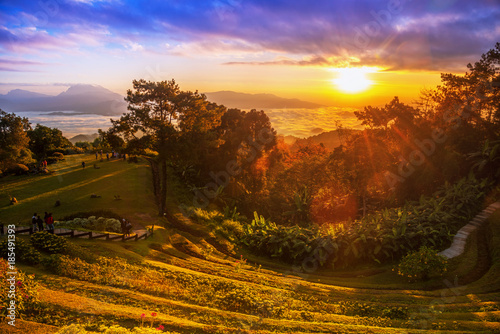 Huai Nam Dang National Park with sunrise in morning, Chiang Mai, Thailand
