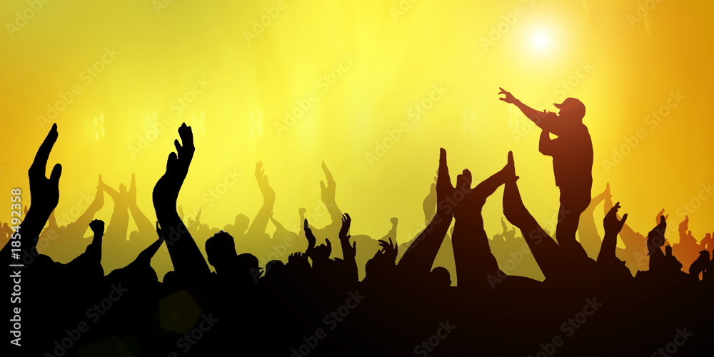 Concert Crowd Party Music Band Festival Abstract Light yellow on Background