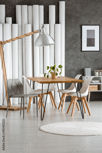 Dining room with paper tubes