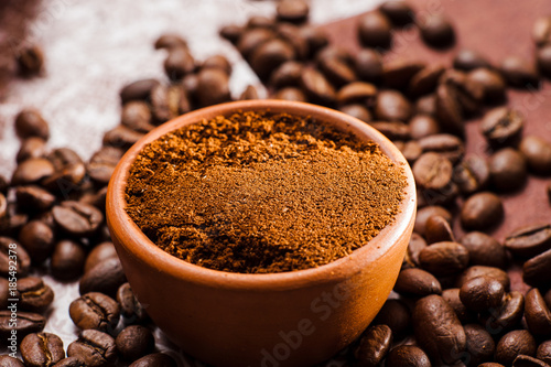 Fresh-ground coffee beans