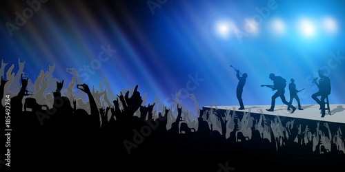 Concert Crowd Party and Music Band Festival Abstract on Light Blue Background