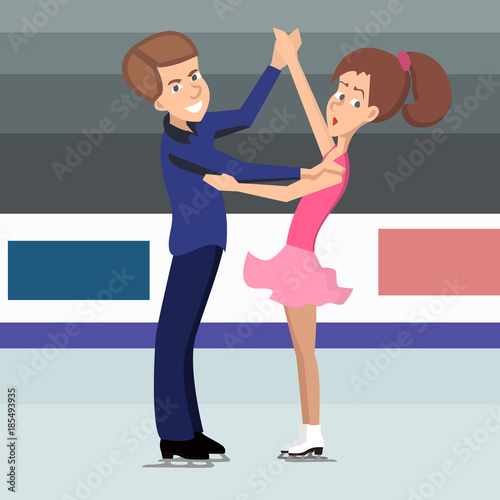 pair of young figure skaters vector cartoon