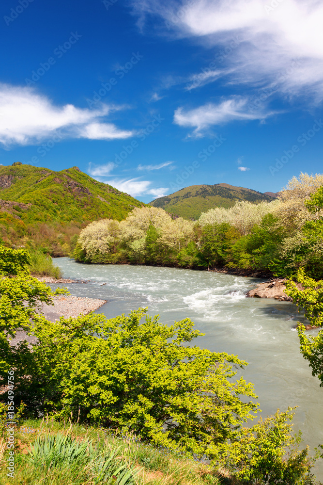 Fototapeta premium Kutaisi. Rioni River. View from Barakoni church