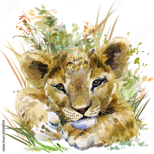 Canvas Print lion cub. wild animals watercolor illustration