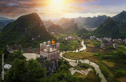 Landscape of Guilin, Li River and Karst mountains. Located near Yangshuo County, Guilin City, Guangxi Province, China. photo