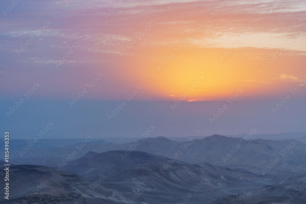 Landscape of morning dawn nature and sunlight over judean desert in Israel Landscape of morning dawn nature and sunlight over judean desert in Israel