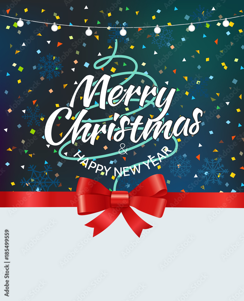Merry christmas greeting card with abstract tree. Vector illustration