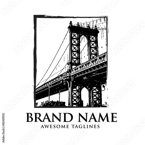 Brooklyn bridge silhouette logo design illustration in style of flat design on the theme of Brooklyn