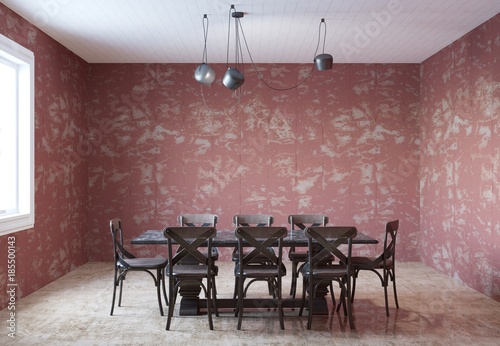 3d rendering of loft interior conference hall with old painted walls