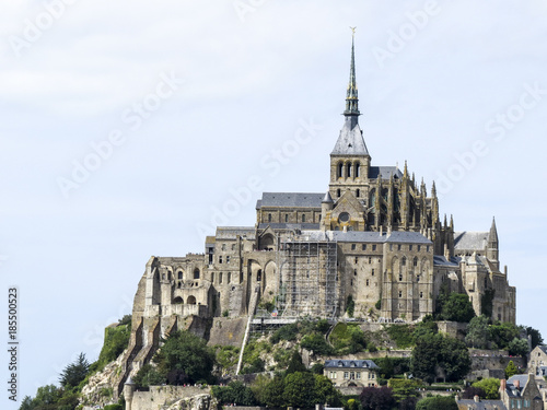 Mont St. Michel, Normandy, France. Le Mont Saint-Michel is an island, the seat of the monastery from which it draws its name.
