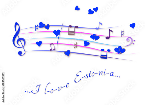 Musical score colored I love Estonia