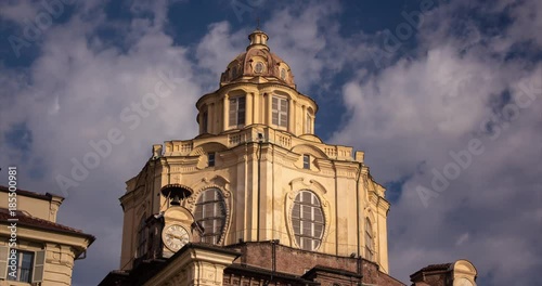 TURIN, PIEMONTE, ITALY, 2016: church San lorenzo Piazza Castello, timelapse, 4K photo