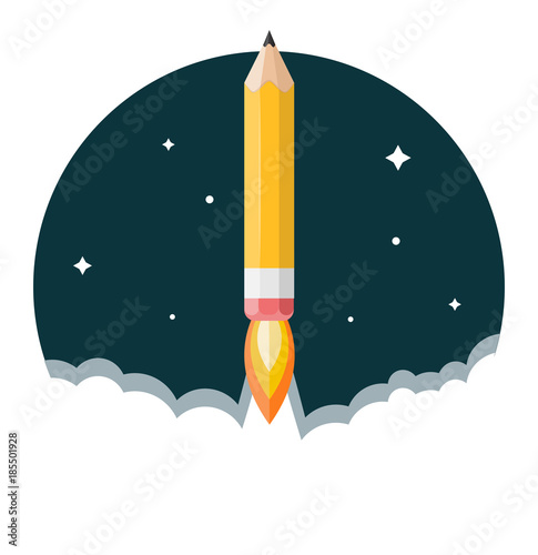 Bleistift Rakete Flat Design Icon