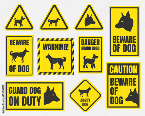 danger dog signs, beware of dog warning stickers