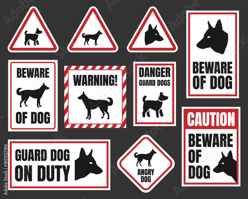 beware of dog sign, dog warning labels