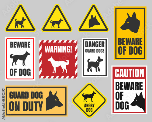 warning dog sign, beware of dog caution signs photo