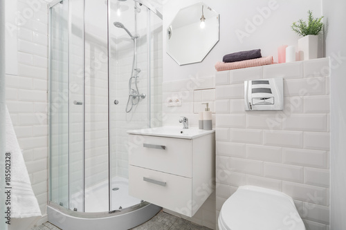 White bathroom with metro tiles