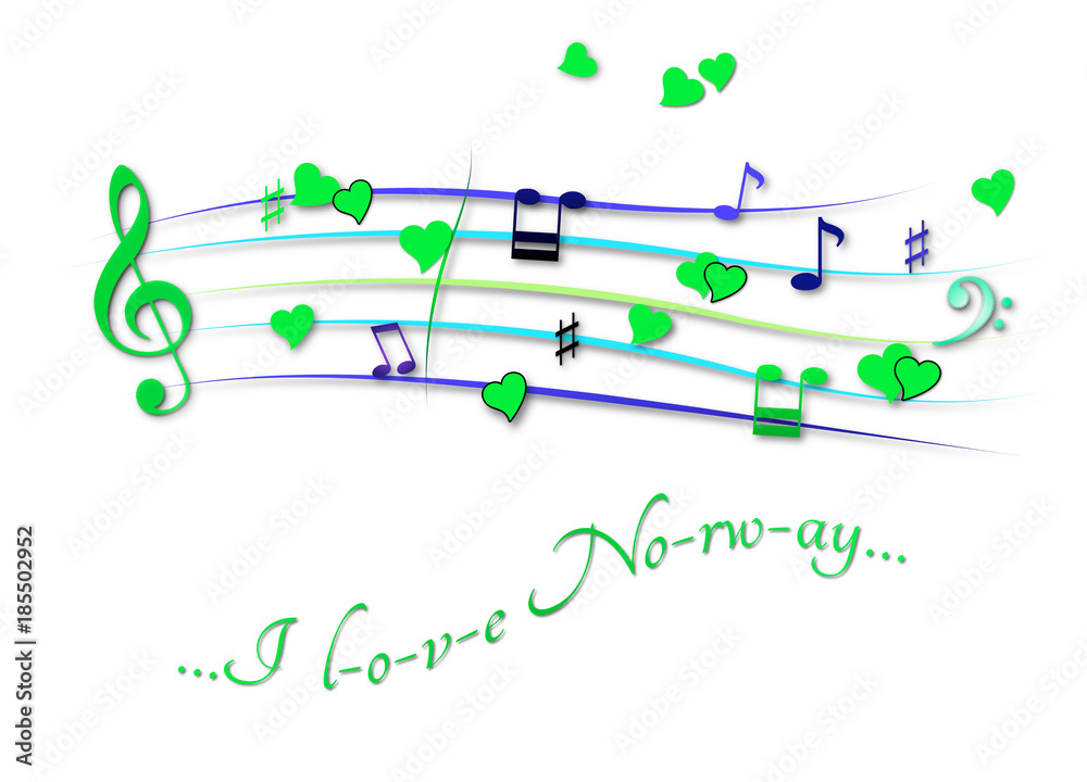 Musical score colored I love Normay