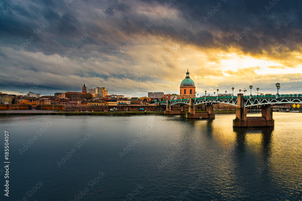 Stormy skies over Toulouse & the Garonne River during golden hour