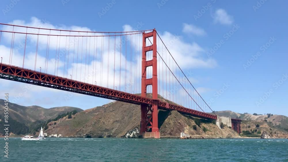 View of Golden Gate Bridge from a moving boat, San Francisco View of Golden Gate Bridge from a moving boat, San Francisco