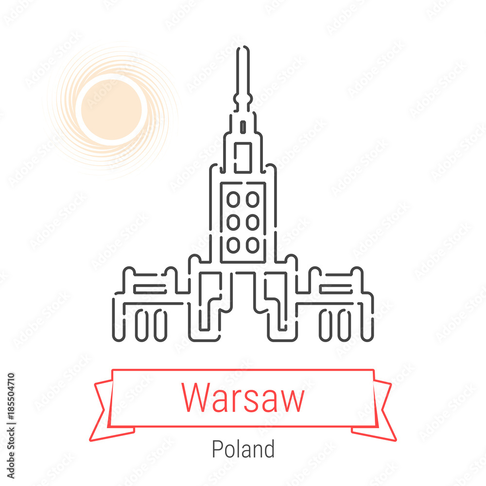Fototapeta premium Warsaw, Poland Vector Line Icon