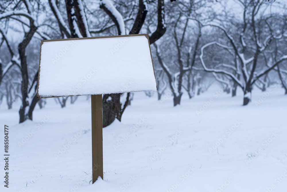Naklejka premium Empty sign in the winter garden