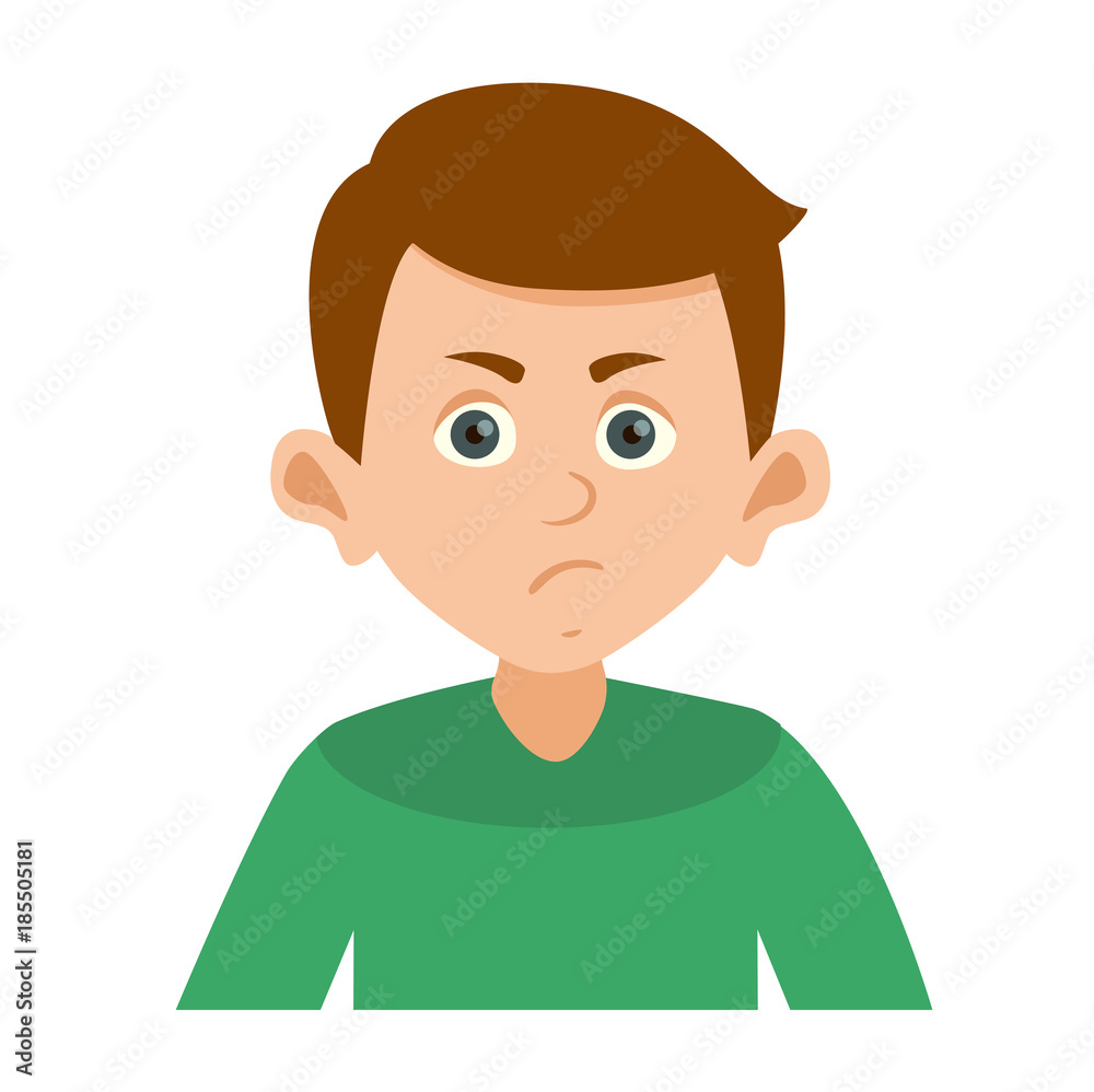 gloomy raging boy looking right vector illustration. Cartoon character  angry boy emotion face and angry boy sadness innocence bad mood. Vector  illustration on white background Stock Vector | Adobe Stock