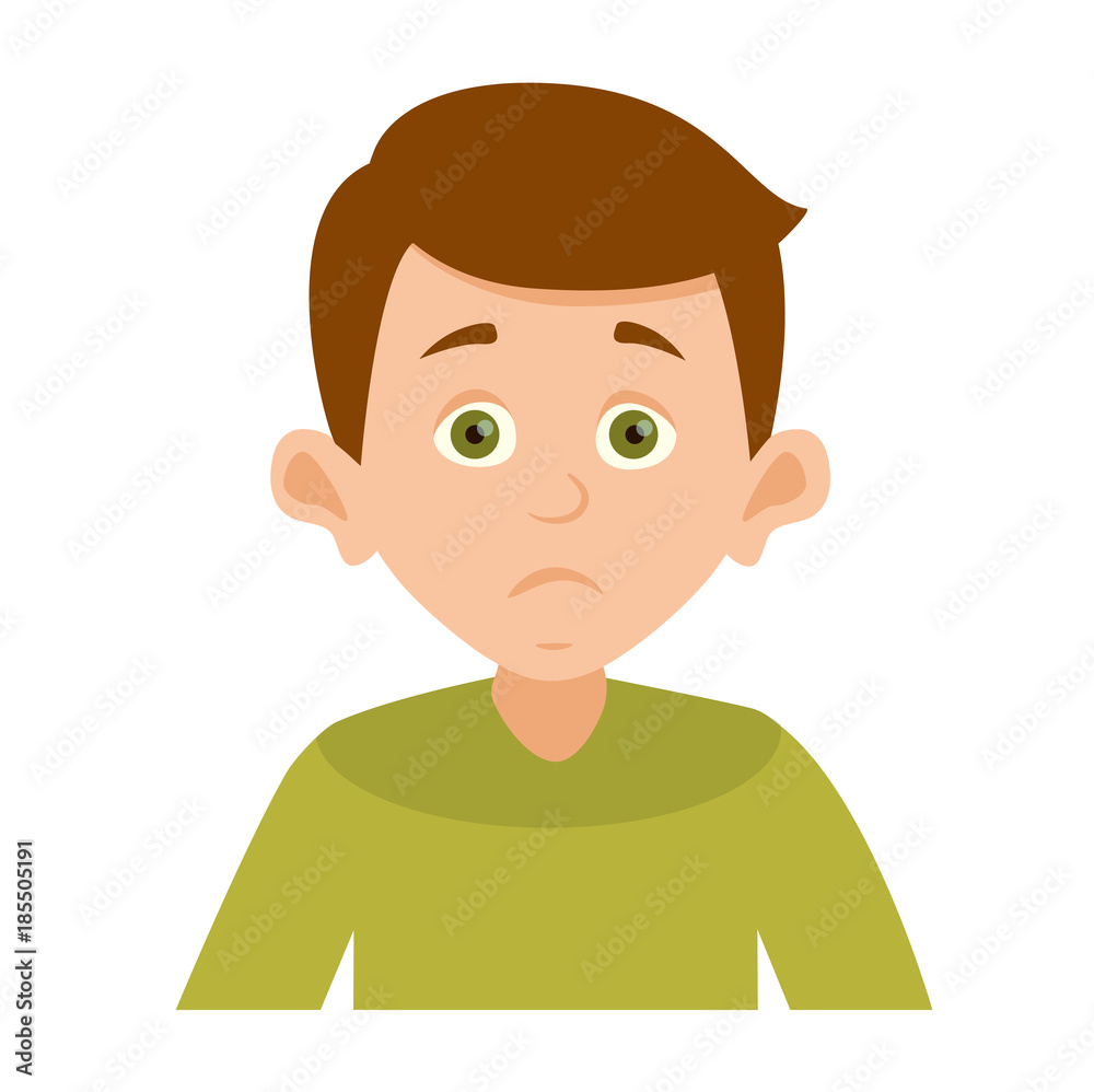vector avatar cute boy who has a surprised indignant look. portrait of a boy in green clothes with a surprise emotion. Vector illustration isolated on white background